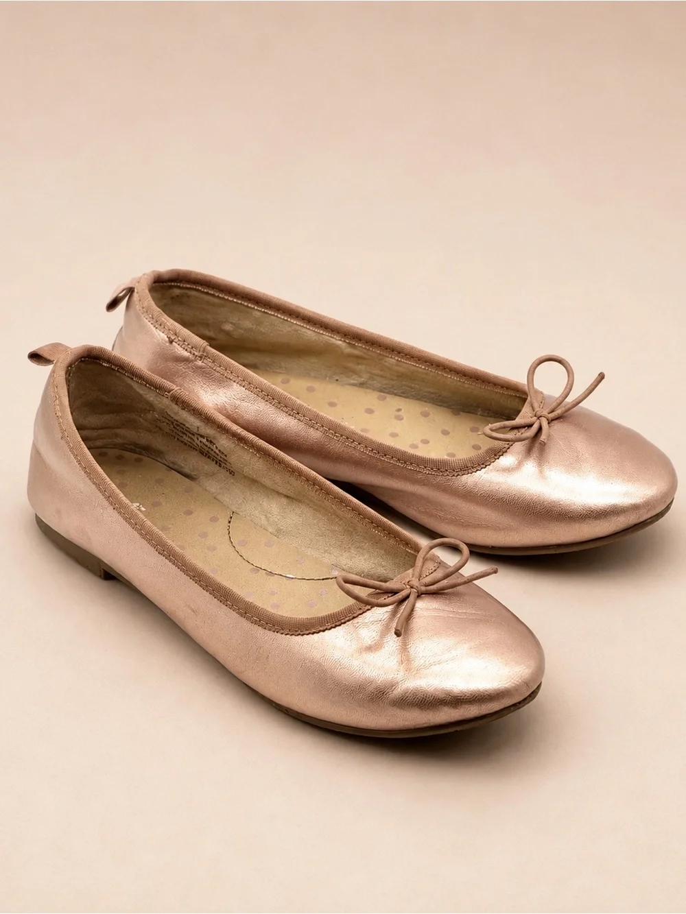 Rose Gold Ballet Flats Bow Slip-On Shoes